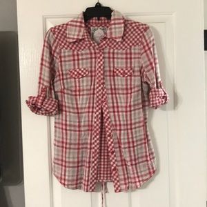 Guess Size Medium red white and grey button up